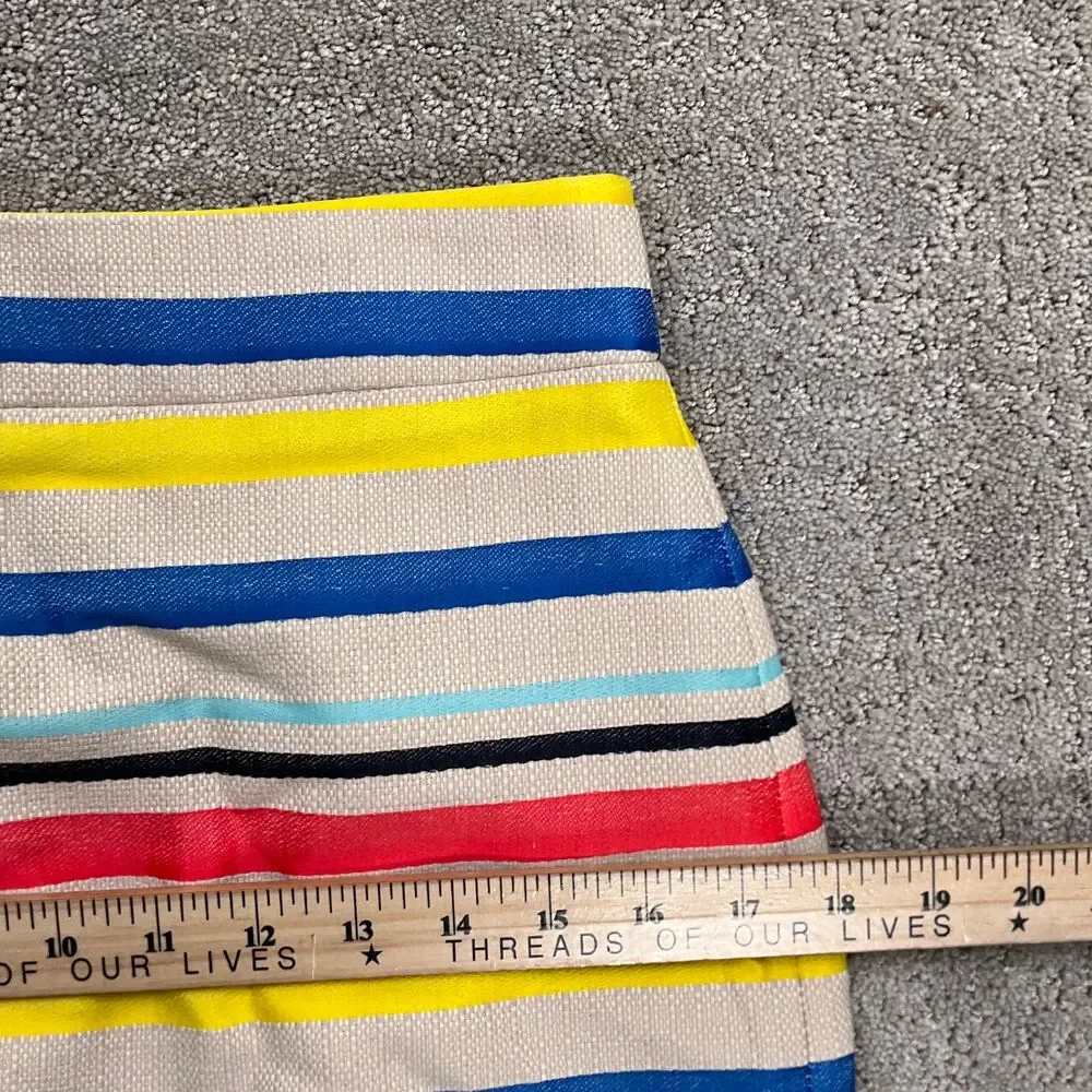 J Crew Skirt‎ Women 4 Beige Yellow Stripe Woven Fringe Lined Pencil Boho Cotton